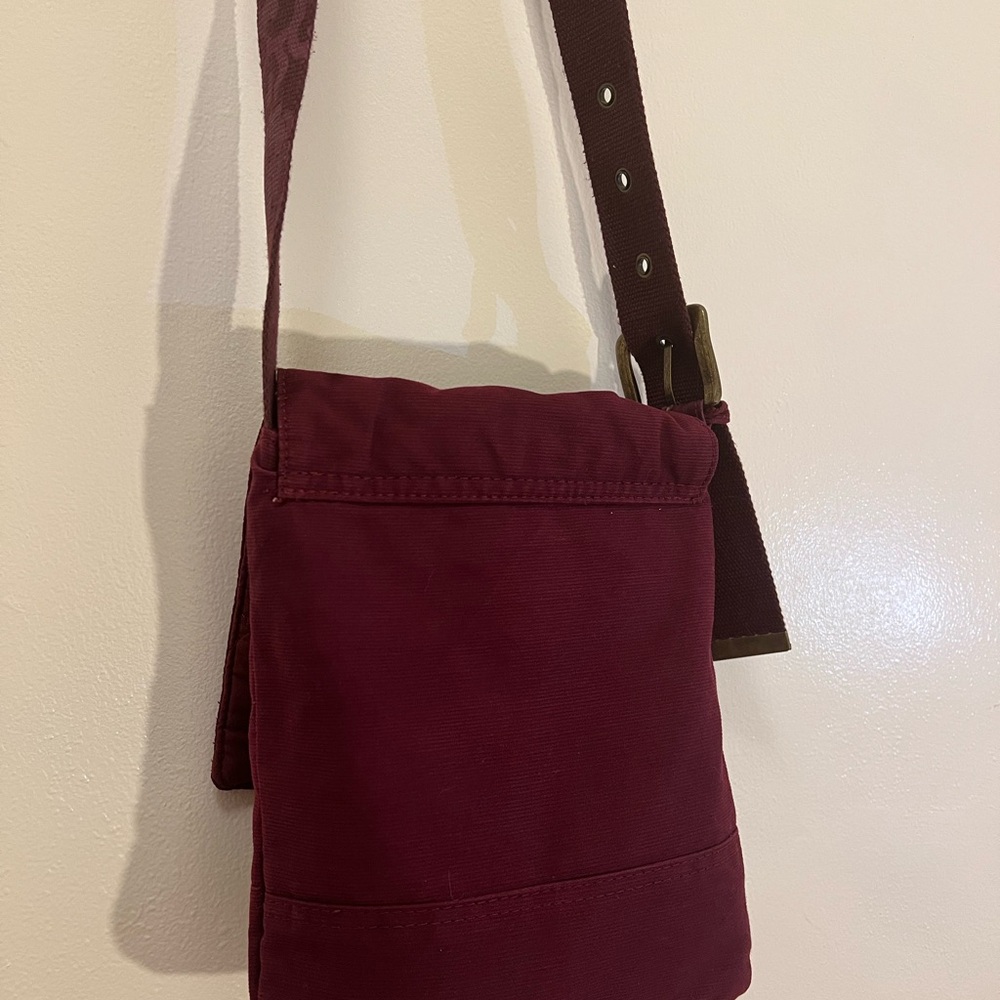 Puma Corduroy Maroon Crossbody Bag Floral Strap Buckle Zipper - Picture 10 of 11